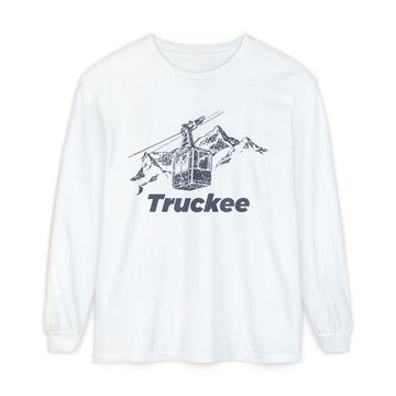 Truckee, California Long Sleeve T-Shirt Retro Mountain, Unisex Truckee Unisex Garment-dyed Long Sleeve T-Shirt - Skier Sketch - 0