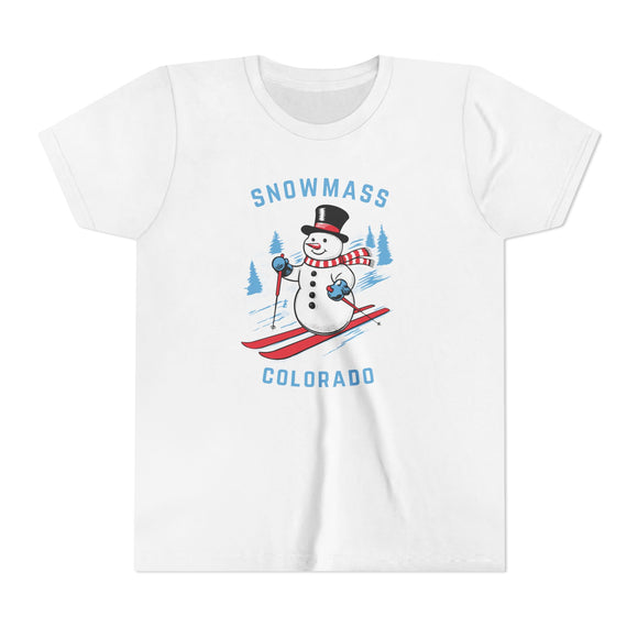 Snowmass, Colorado Youth Skiing Snowman Tee - Kids Snowmass T Shirt