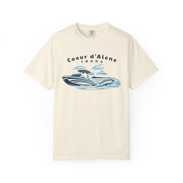 Coeur d Alene, Idaho T-Shirt, Comfort Colors 100% Cotton Wakeboard Boat Tee - 0