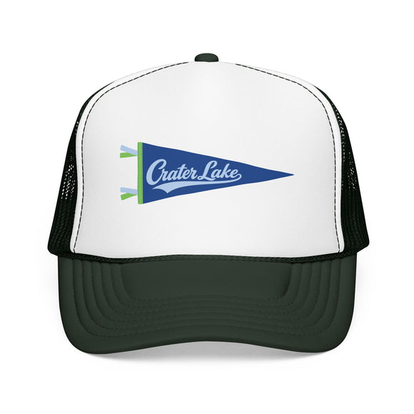 Crater Lake National Park Pennant Trucker Hat — Vintage Foam Mesh Cap