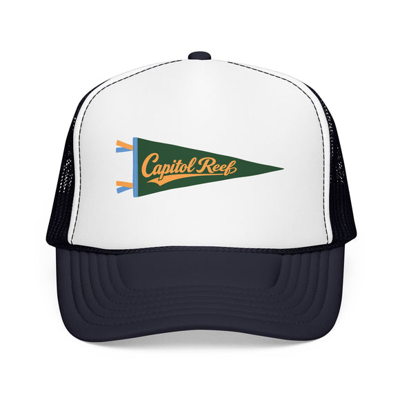 Capitol Reef National Park Pennant Trucker Hat — Vintage Foam Mesh Cap
