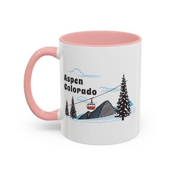 Aspen, Colorado Retro Snow Skiing Mountain 11 oz Mug, Ski Lodge Decor Coffee Cup, Mountain Gondola  Lover Gift, Retro Skiing Mug