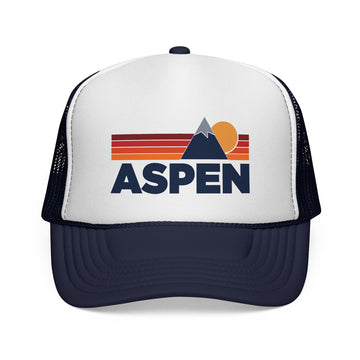 Buy dark-navy Aspen, Colorado Retro Mountains Trucker Hat - Vintage Style Aspen Cap