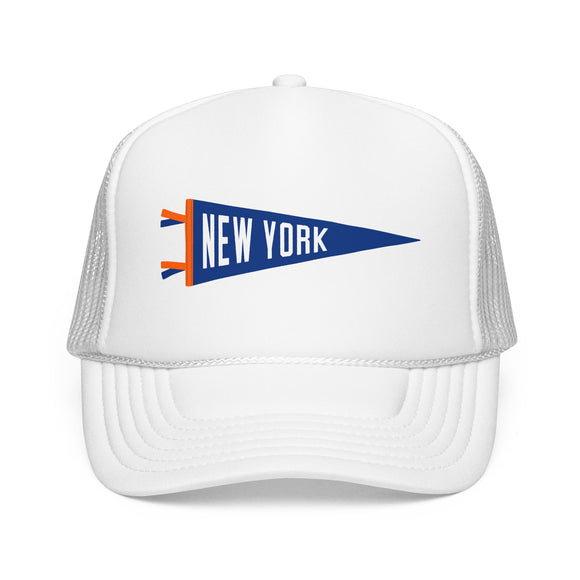 New York Pennant Trucker Hat — Retro Flag Foam Cap