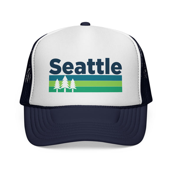 Seattle, Washington Retro Trees Trucker Hat - Vintage Style Seattle Cap