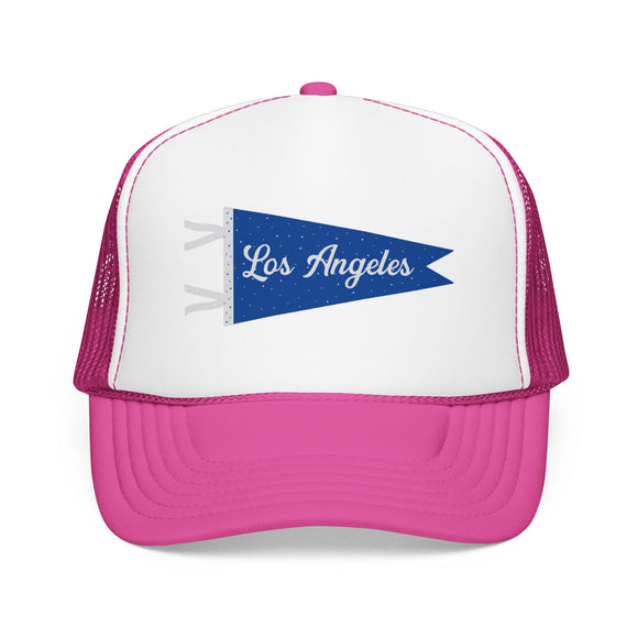 Los Angeles, California Pennant Foam Trucker Hat — Vintage Mesh Cap