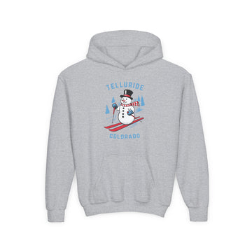 Telluride, Colorado Youth Hoodie - Skiing Snowman Kids Telluride Hooded Sweatshirt - 0