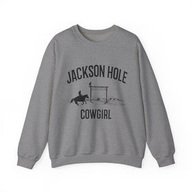 Buy graphite-heather Jackson Hole, Wyoming Sweatshirt - Mountain Cowgirl Graphic Crewneck
