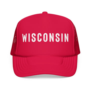 Buy red Wisconsin Trucker Hat - Wisconsin Cap - Block Letter