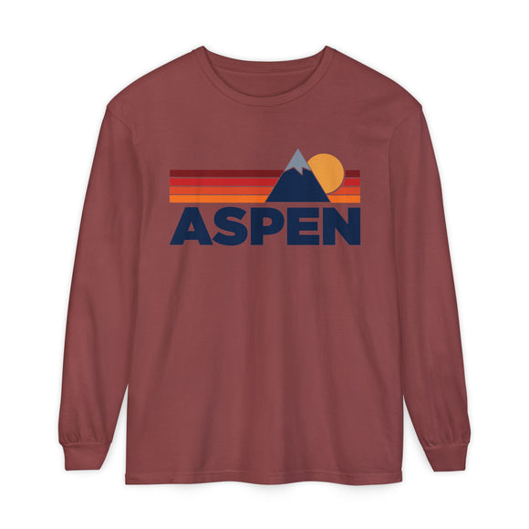 Aspen, Colorado Long Sleeve T-Shirt Retro Mountain, Unisex Aspen Unisex Garment-dyed Long Sleeve T-Shirt