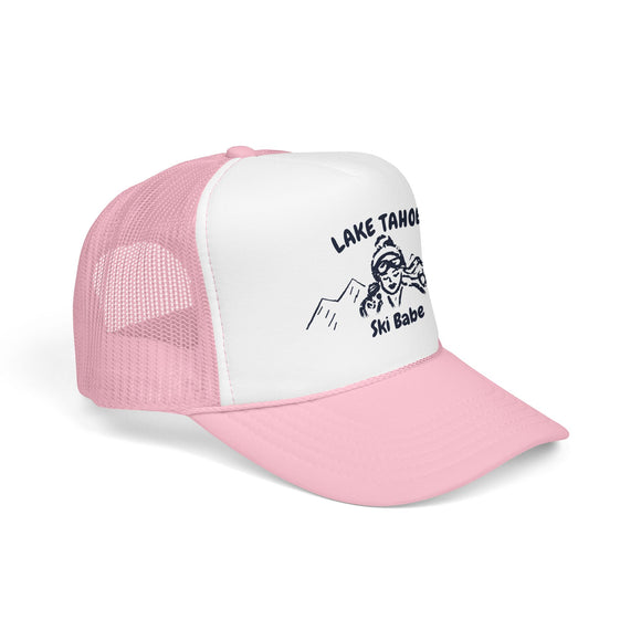 Lake Tahoe, California Ski Babe Trucker Hat — Foam Mesh Cap