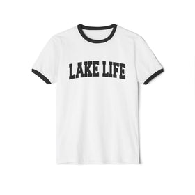 Buy white-black Lake Life Cotton Ringer T-Shirt - Nature Lover Gift, Outdoor Enthusiast Tee, Camping Shirt, Summer Vibes Top, Relaxation Apparel