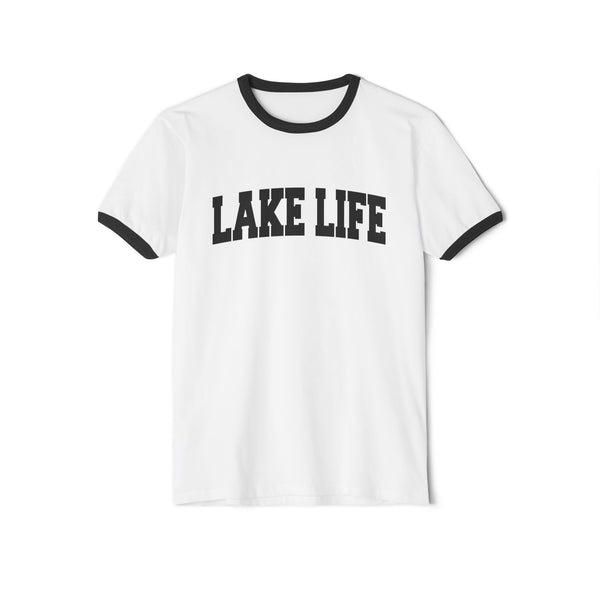 Lake Life Cotton Ringer T-Shirt - Nature Lover Gift, Outdoor Enthusiast Tee, Camping Shirt, Summer Vibes Top, Relaxation Apparel