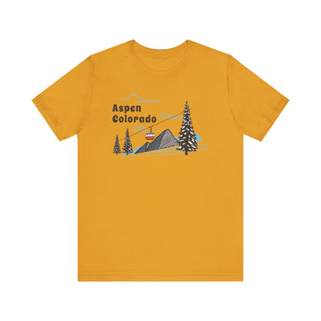 Buy mustard Aspen, Colorado T-Shirt - Retro Ski Mountain Gondola Unisex Aspen Shirt