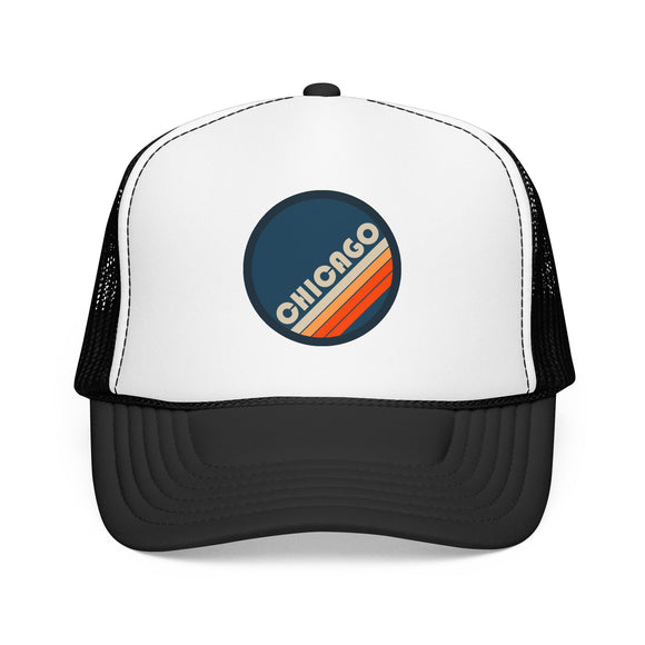 Chicago, Illinois Retro Trucker Hat — Vintage Striped Foam Cap