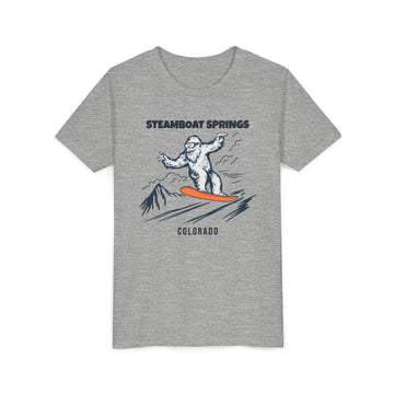 Buy athletic-heather Steamboat Springs, Colorado Yeti Snowboard Youth Tee - Kids Skiing Shirt
