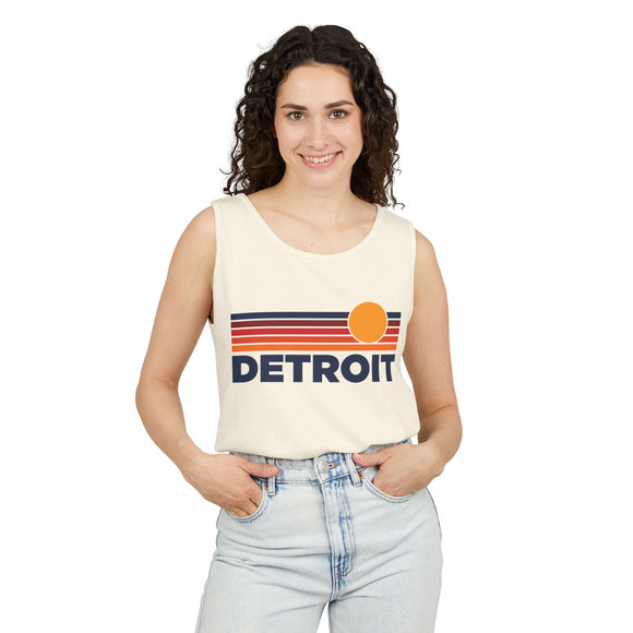 Detroit, Michigan Retro Sunstripe Tank Top | Comfort Colors - 100% Cotton