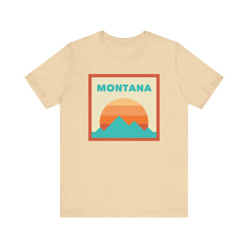 Buy soft-cream Retro Montana T-Shirt, Mountain Sun Tee, Unisex Graphic Shirt, Vintage Montana Top, Outdoor Adventure Clothing