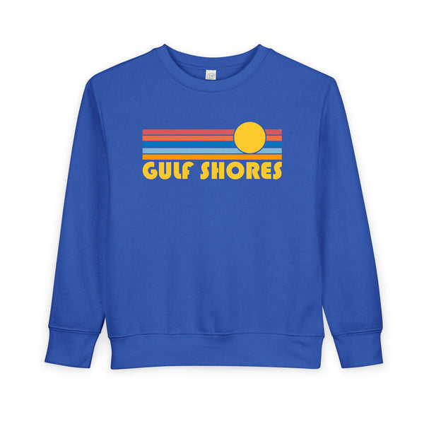 Gulf Shores, Alabama Toddler Sweatshirt - Retro Sun Gulf Shores Toddler Crewneck Sweatshirt