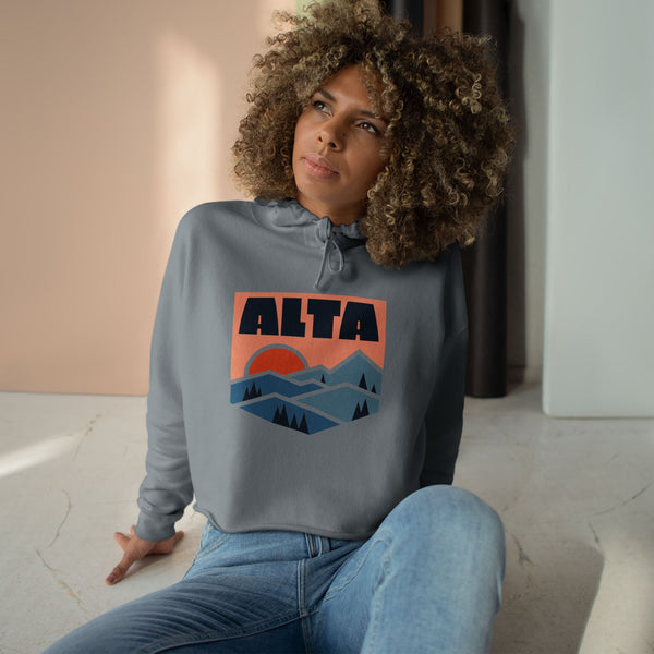 Women's Alta, Utah Crop Hoodie - Retro Mountain Crop Sweatshirt