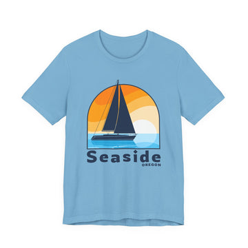 Buy ocean-blue Seaside, Oregon T Shirt - Sailboat Tee