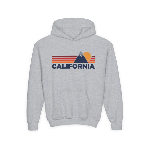 California Youth Hoodie Retro Mountain, Kids Pullover, Vintage Style California Sweatshirt