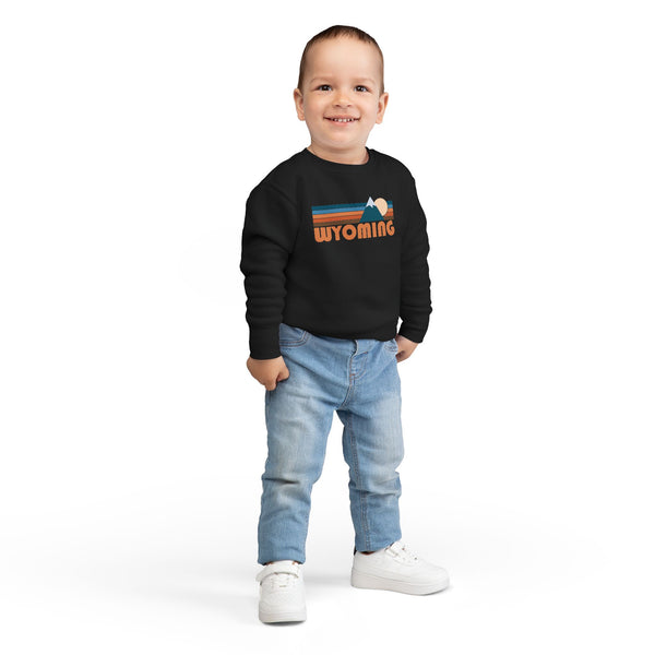Wyoming Toddler Sweatshirt - Retro Mountain Wyoming Toddler Crewneck Sweatshirt