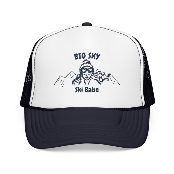 Big Sky, Montana Ski Babe Trucker Hat — Foam Mesh Cap