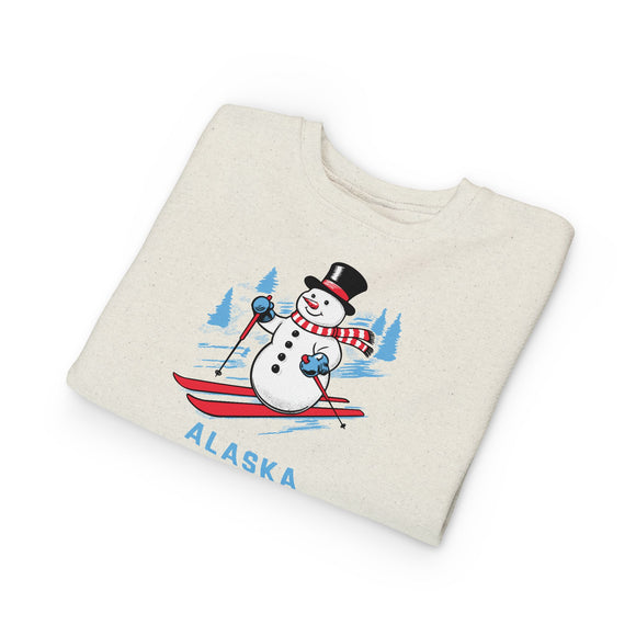 Alaska Toddler Sweatshirt - Skiing Snowman Alaska Toddler Crewneck Sweatshirt