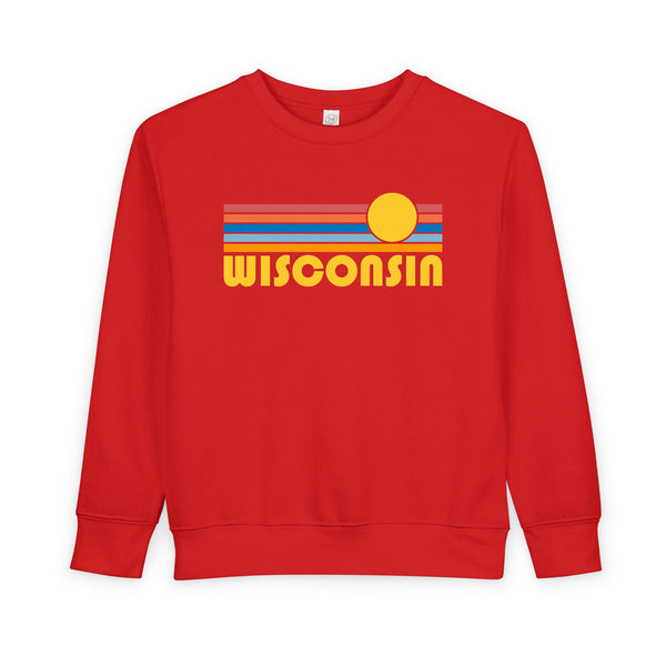 Wisconsin Toddler Sweatshirt - Retro Sun Wisconsin Toddler Crewneck Sweatshirt