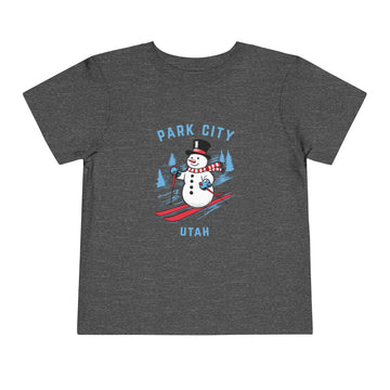 Buy dark-heather-grey Park City, Utah Toddler Skiing Snowman Graphic Tee - Kids Park City T-Shirt
