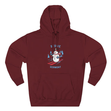Buy burgundy Premium Stowe, Vermont Skiing Snowman Hoodie