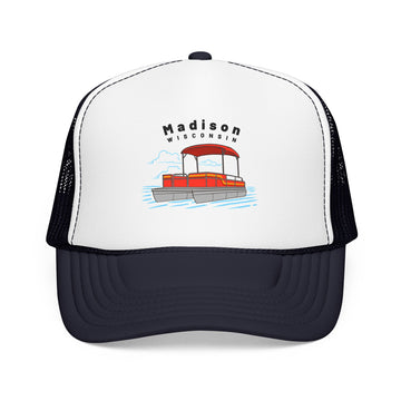 Buy navy-white-navy Madison, Wisconsin Trucker Hat - Pontoon Boat