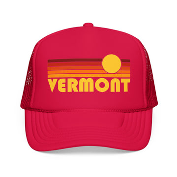 Buy red Vermont Retro Sunset Trucker Hat