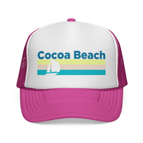 Cocoa Beach, Florida Retro Sailboat Trucker Hat