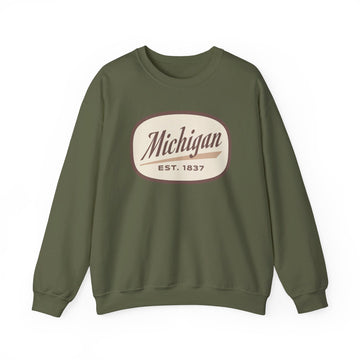Buy military-green Michigan Sweatshirt - Unisex Retro Michigan Crewneck Sweatshirt