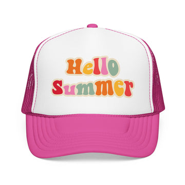 Buy hot-pink-white-hot-pink Hello Summer Trucker Hat Boho