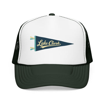 Buy dark-green-white-dark-green Lake Clark National Park Pennant Trucker Hat — Vintage Foam Mesh Cap