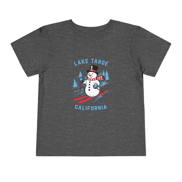 Buy dark-heather-grey Lake Tahoe, California Toddler Skiing Snowman Graphic Tee - Kids Lake Tahoe T-Shirt