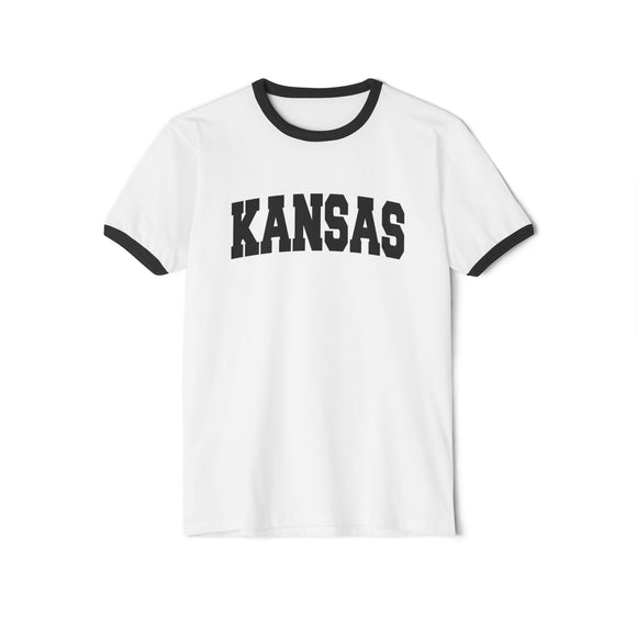 Kansas Cotton Ringer Graphic Tee - Unisex Kansas T Shirt, Vintage Style Tee, Men's/Women's Tee