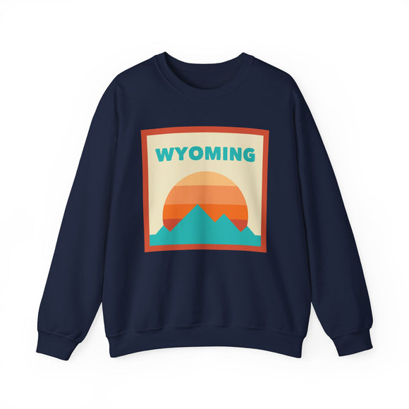 Retro Wyoming Sweatshirt, Mountain Sun Design, Unisex Crewneck, Gift for Outdoorsy Friends, Vintage Wyoming Jumper