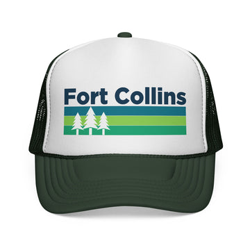 Buy dark-green Fort Collins, Colorado Retro Trees Trucker Hat - Vintage Style Fort Collins Cap