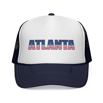 Buy dark-navy Atlanta Georgia Stars and Stripes Trucker Hat | Patriotic City Flag Design