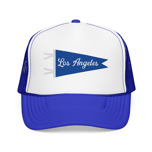 Los Angeles, California Pennant Foam Trucker Hat — Vintage Mesh Cap