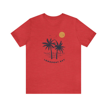 Buy heather-red Longboat Key, Florida T-Shirt - Retro Unisex Longboat Key Shirt - Palm Trio