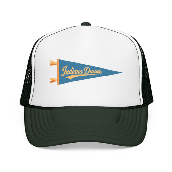Indiana Dunes National Park Pennant Trucker Hat — Vintage Foam Mesh Cap