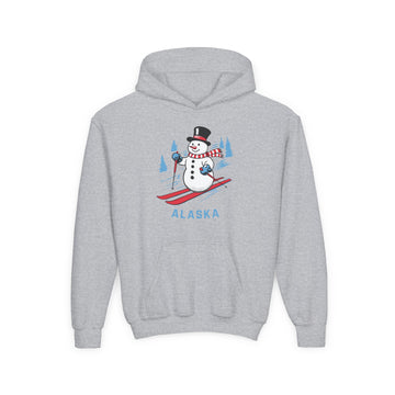 Alaska Youth Hoodie - Skiing Snowman Kids Alaska Hooded Sweatshirt - 0