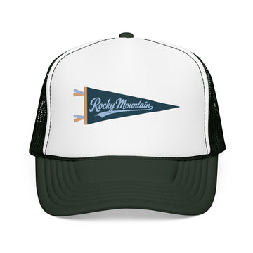 Buy dark-green-white-dark-green Rocky Mountain National Park Pennant Trucker Hat — Vintage Foam Mesh Cap