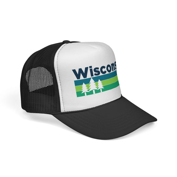 Wisconsin Retro Trees Trucker Hat - Vintage Style Wisconsin Cap