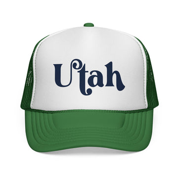 Buy green Utah Script Trucker Cap | State Retro Typography
